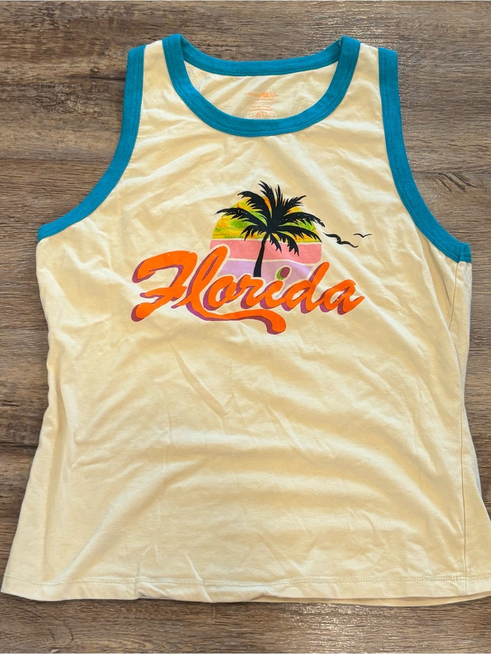 NATURAL LIFE Cream Tank with Teal Trim and Colorful Florida Graphic